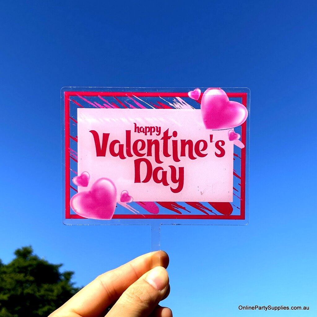 Online Party Supplies Australia Acrylic Pink Transparent happy valentine's day rectangular cake topper
