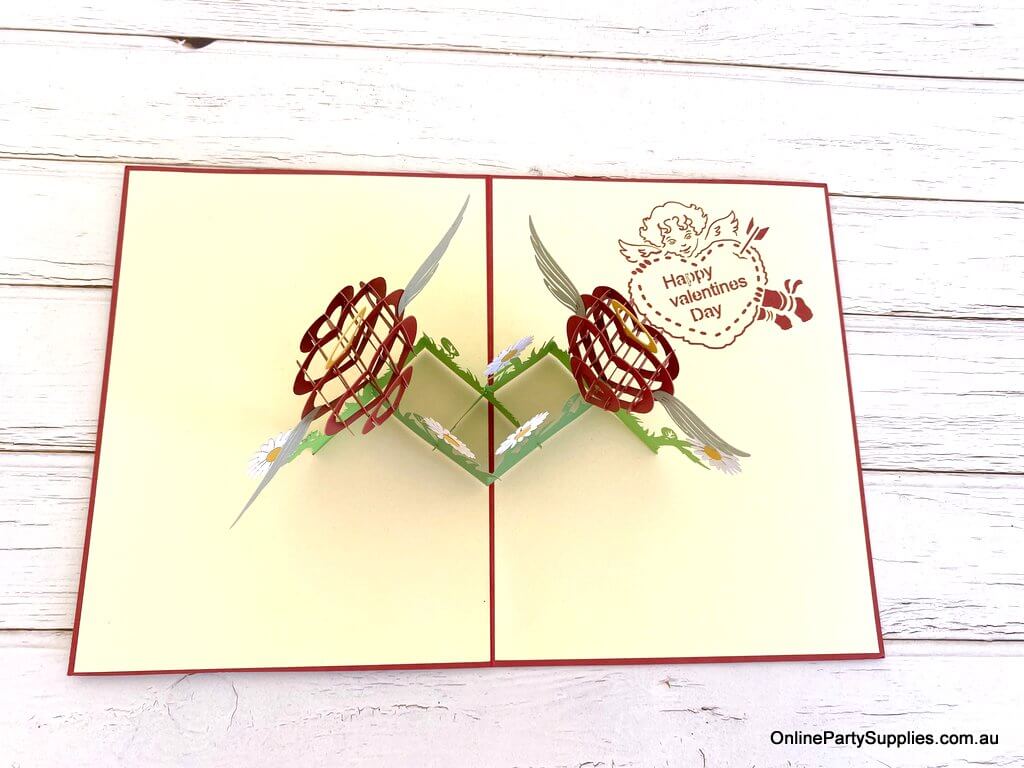 Online Party Supplies Australia Two Red Hearts with Wings 3D Pop Up Valentine's Day Card For her