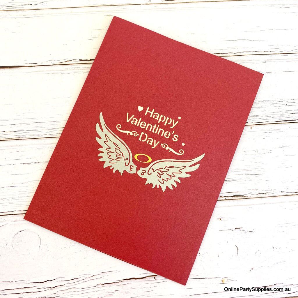 Online Party Supplies Australia Two Red Hearts with Wings 3D Pop Up Valentine's Day Card For her