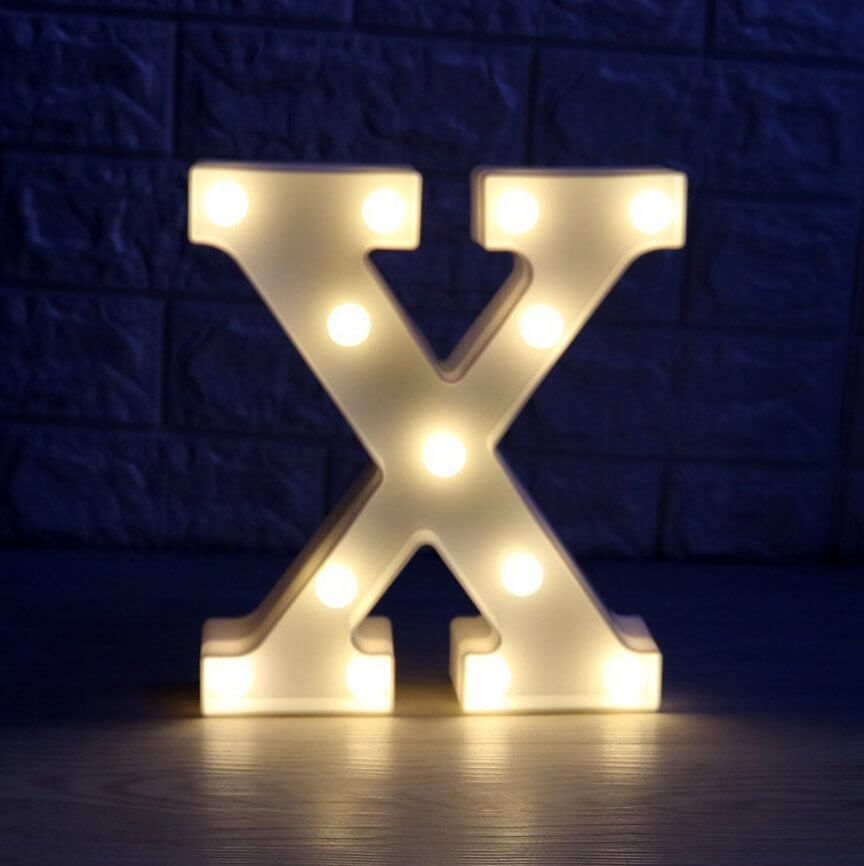 LED Light Up Alphabet Letter & Number Sign - Warm White, Battery Operated letter X