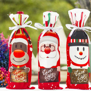 Warm Wishes Snowman Reindeer Santa Claus Christmas Wine Bottle Cover - Online Party Supplies