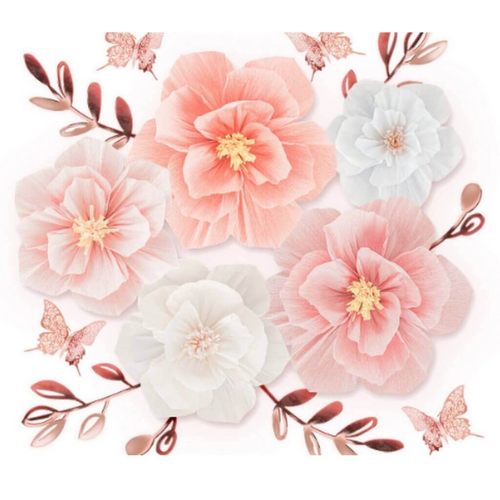 Pink White Crepe Paper Peony Flower Head Arrangement for Wall Decorations - Wedding Backdrop, Wall Centrepiece Home Decor & Party Decorations