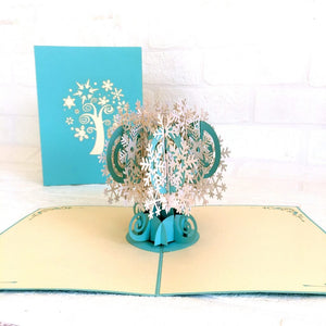 Handmade White & Blue Christmas Snowflake Tree Pop Up Xmas Card - Pop Up Christmas Cards