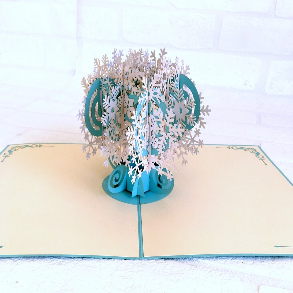 Handmade White & Blue Christmas Snowflake Tree Pop Up Christmas Card - Pop Up Xmas Cards