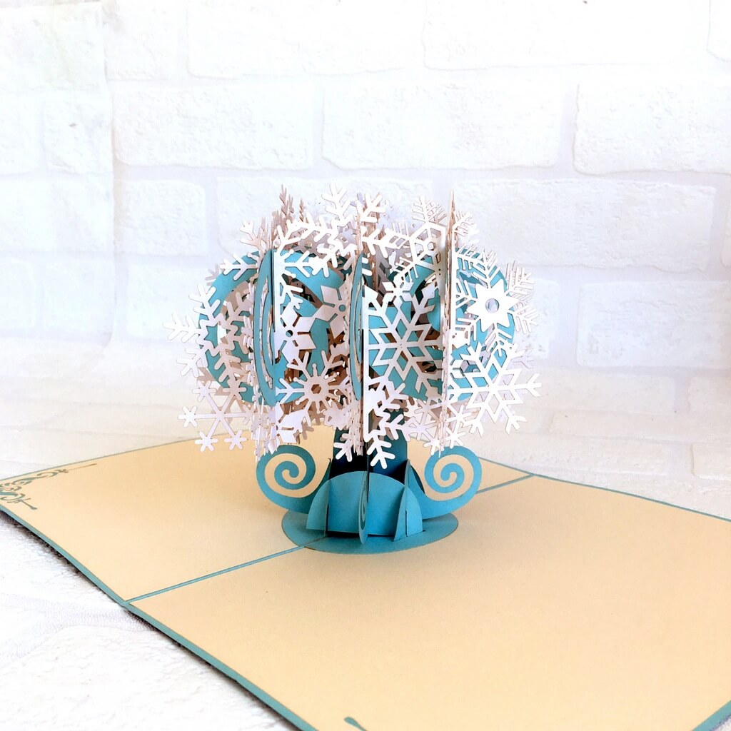 Handmade White & Blue Christmas Snowflake Tree 3d Pop Up Card - Pop Up Christmas Cards