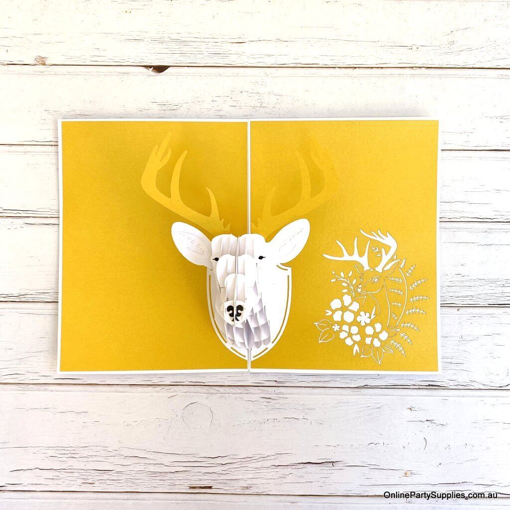 Online Party Supplies Australia Handmade Gold Deer Head Wall Mount Decor Pop Up Greeting Card For him