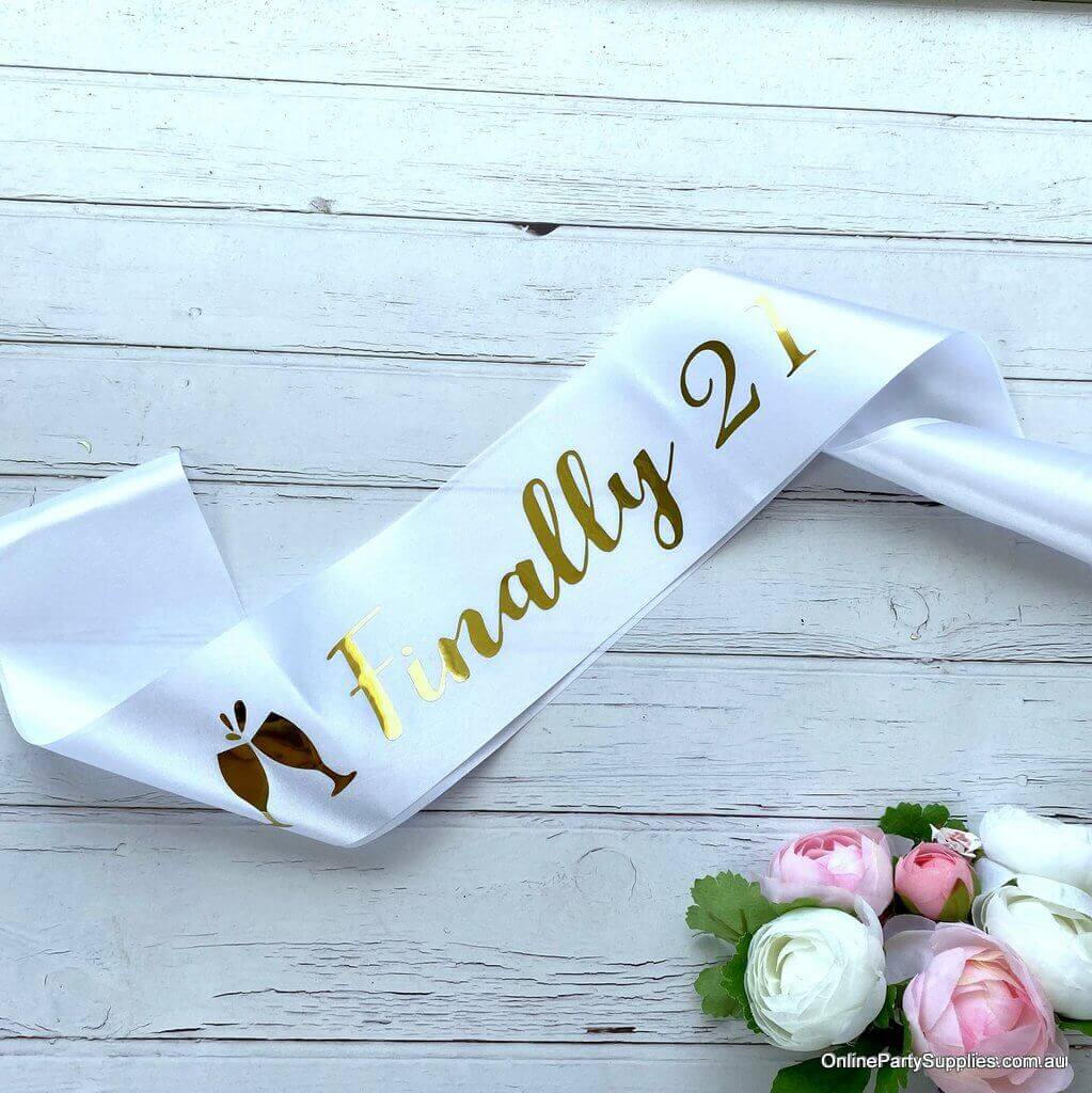 White 'Finally 21' Satin Sash - 21st Birthday Party Decorations and Favours