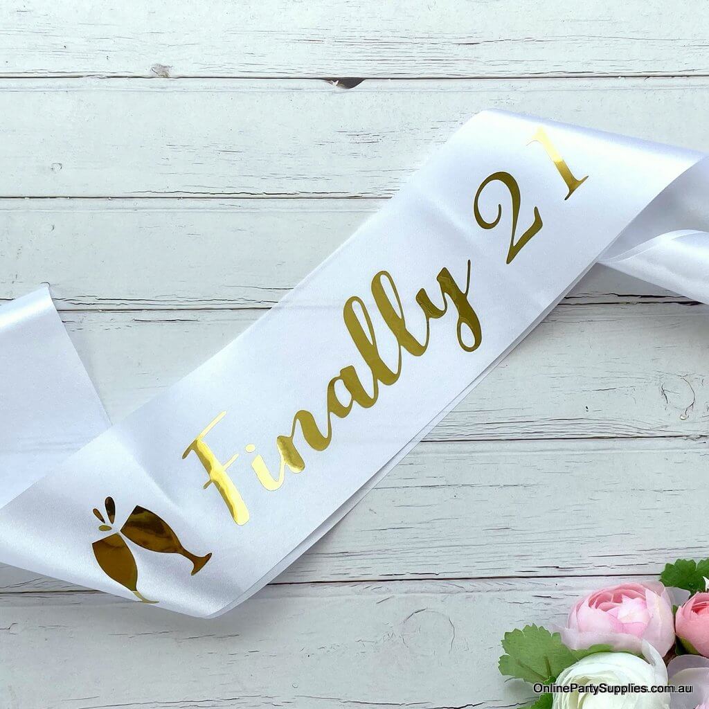 White 'Finally 21' Satin Sash - 21st Birthday Party Decorations and Favours