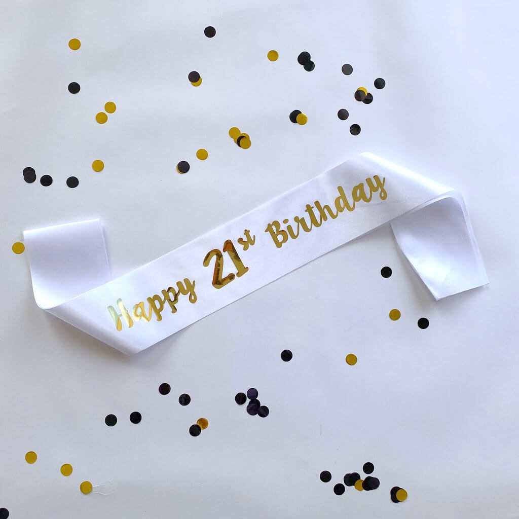 White 'Happy 21st Birthday' Party Satin Sash