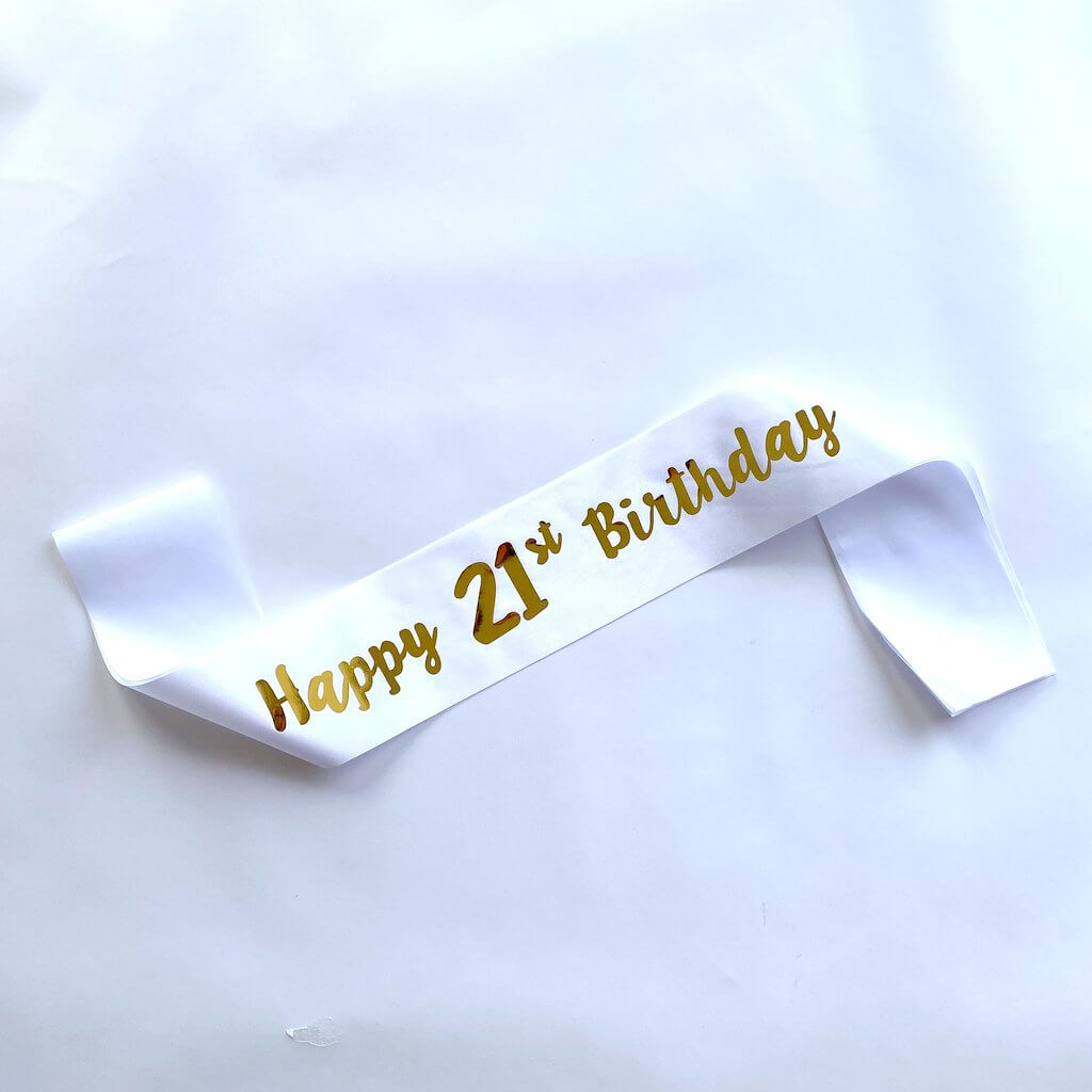 White 'Happy 21st Birthday' Party Satin Sash