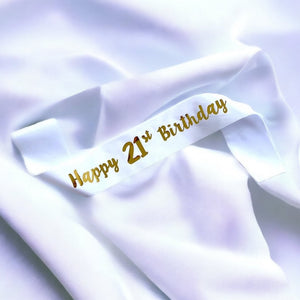 White 'Happy 21st Birthday' Party Satin Sash