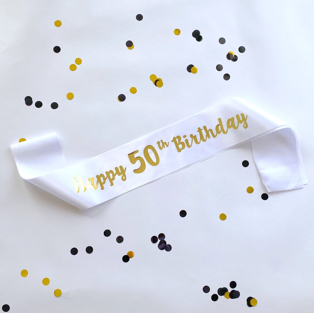 White 'Happy 50th Birthday' Party Sash birthday girl outfit accessory