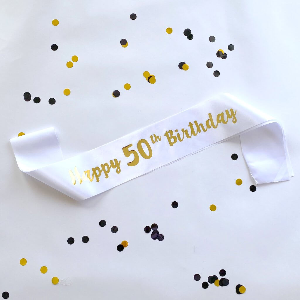 White 'Happy 50th Birthday' Party Satin Sash