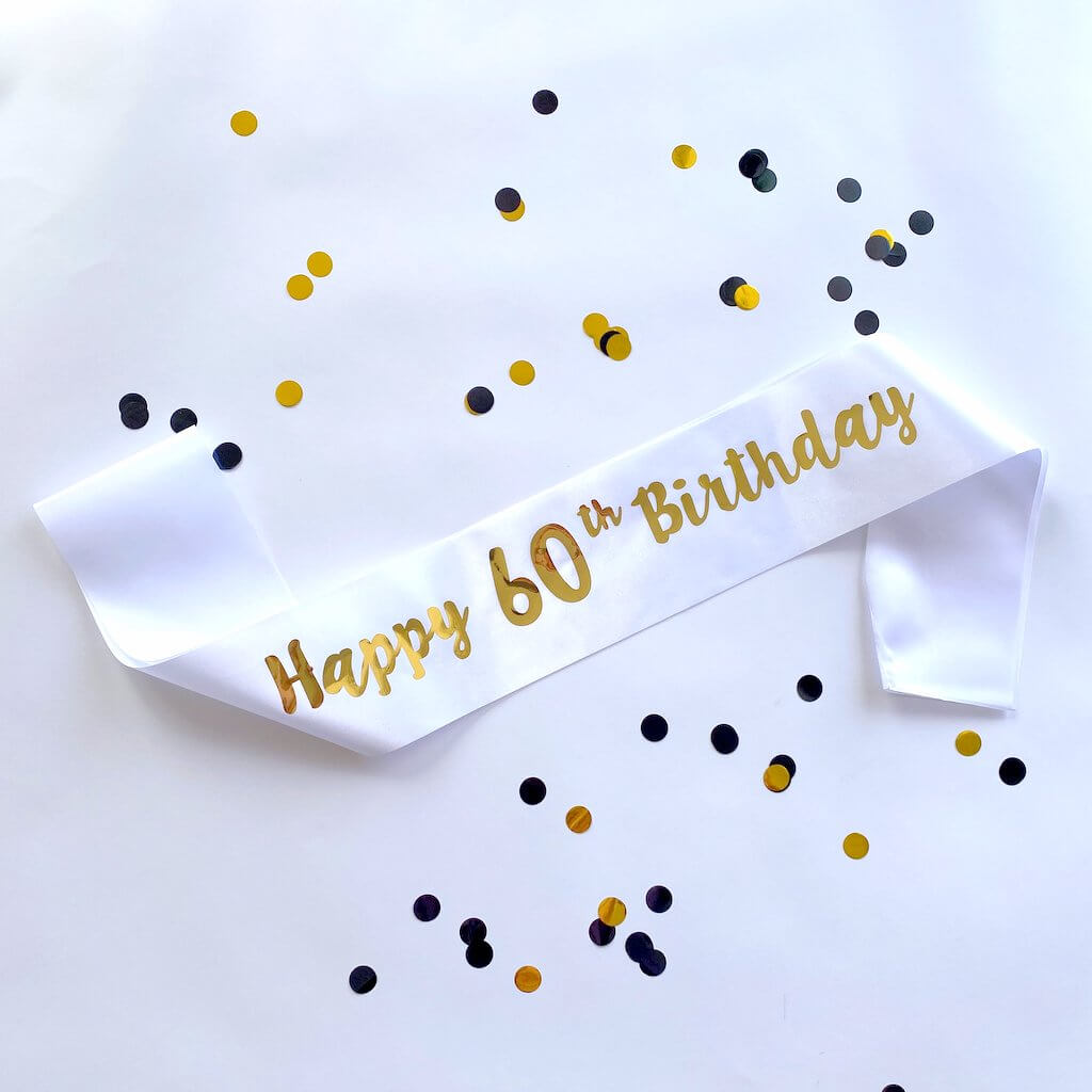White 'Happy 60th Birthday' Party Satin Sash