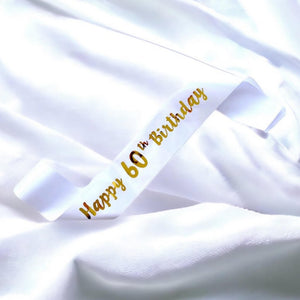 White 'Happy 60th Birthday' Party Satin Sash