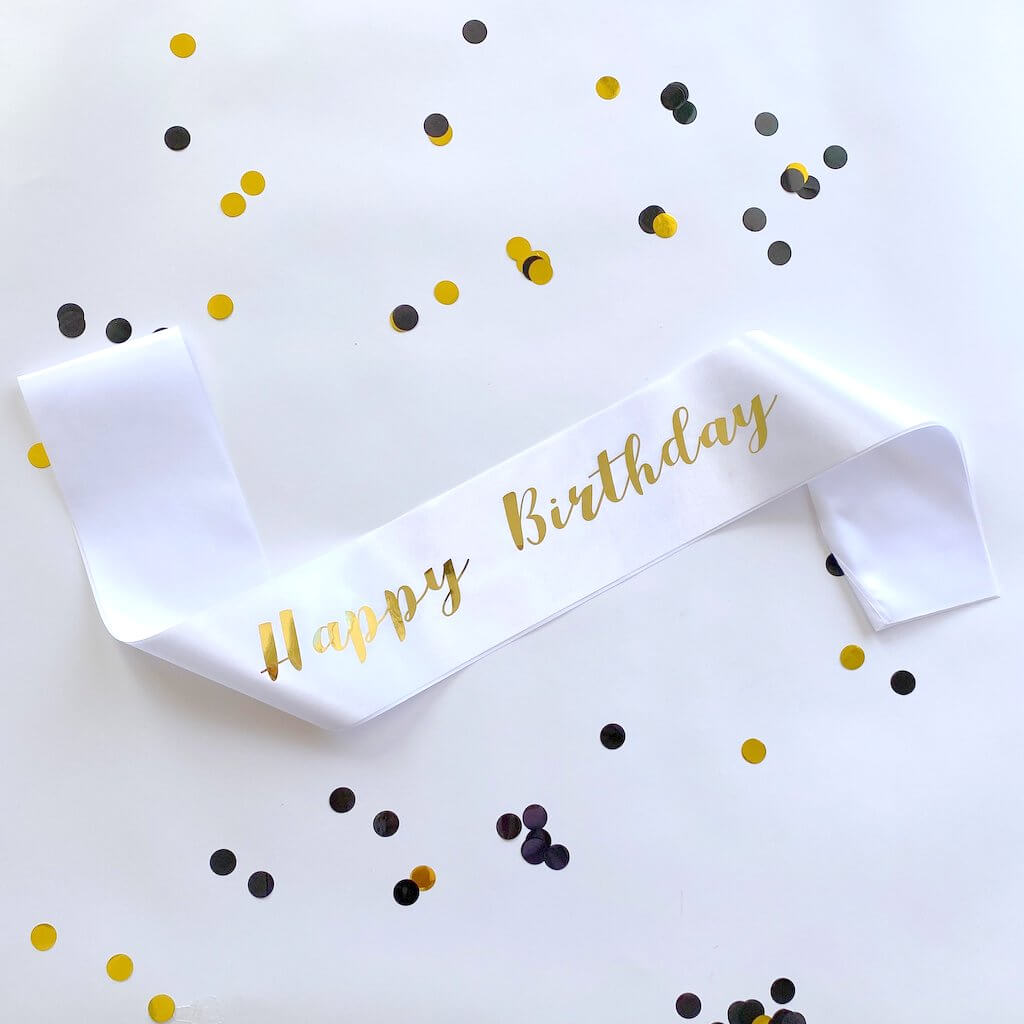 White 'Happy Birthday' Fabric Party Sash