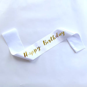 White 'Happy Birthday' Party Sash