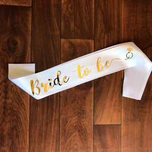 White Gold Foiled Bride To Be Satin Sash - Online Party Supplies
