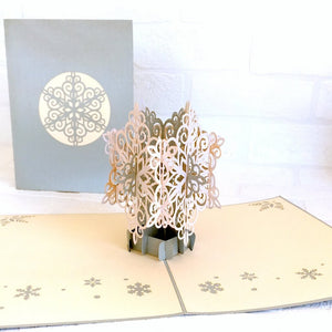 Handmade White & Grey Christmas Snowflake Pop Up Greeting Card - Pop Up Xmas Cards