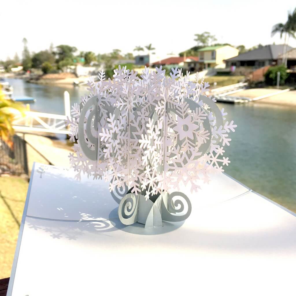 Handmade White & Grey Christmas Snowflake Tree Pop Up Greeting Card - Pop Up Xmas Cards