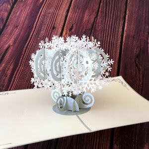 Handmade White & Grey Christmas Snowflake Tree Pop Up Greeting Card - Pop Up Xmas Cards