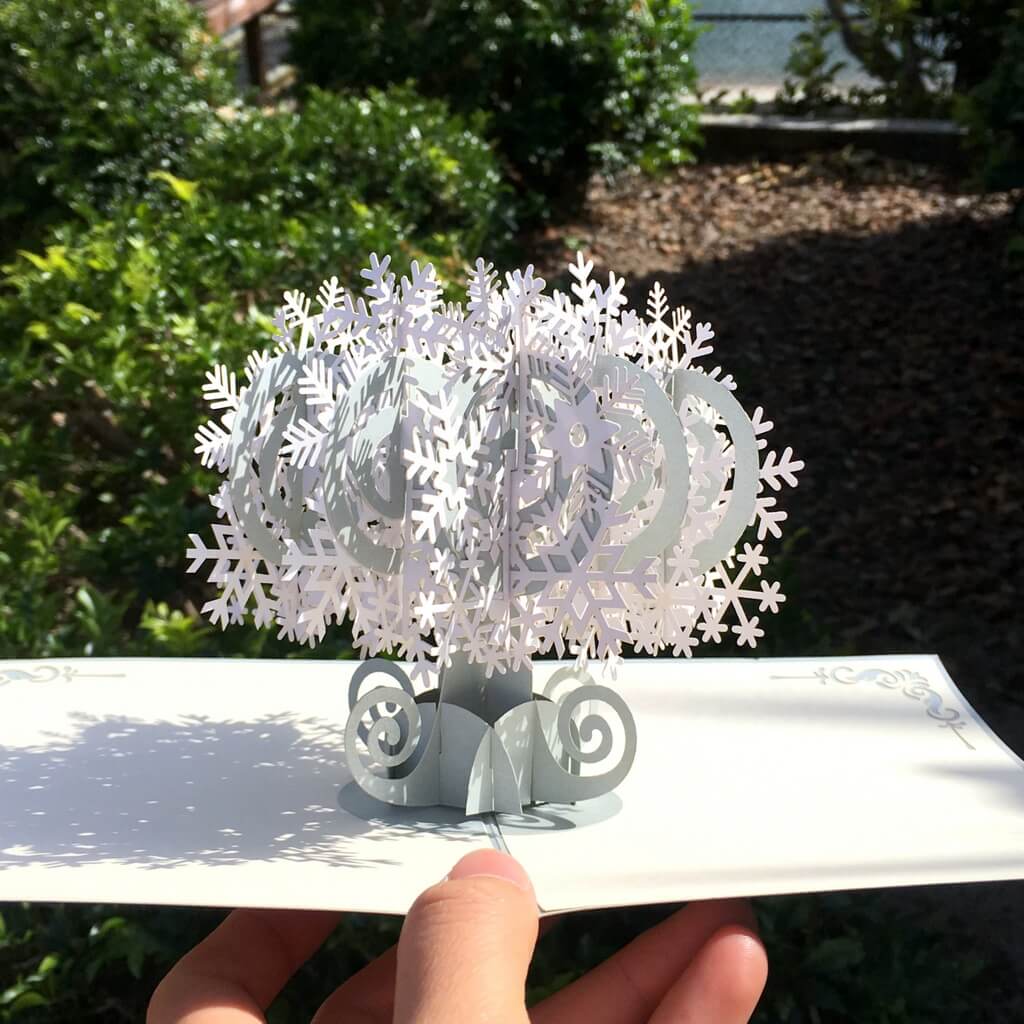 Handmade White & Grey Christmas Snowflake Tree Pop Up Greeting Card - Pop Up Xmas Cards