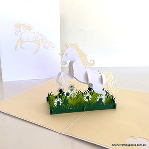 Handmade White White Horse 3D Pop Up Card - Animal Pop Up Cards