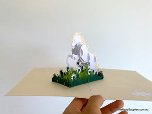 Handmade White White Horse 3D Pop Up Card - Animal Pop Up Cards