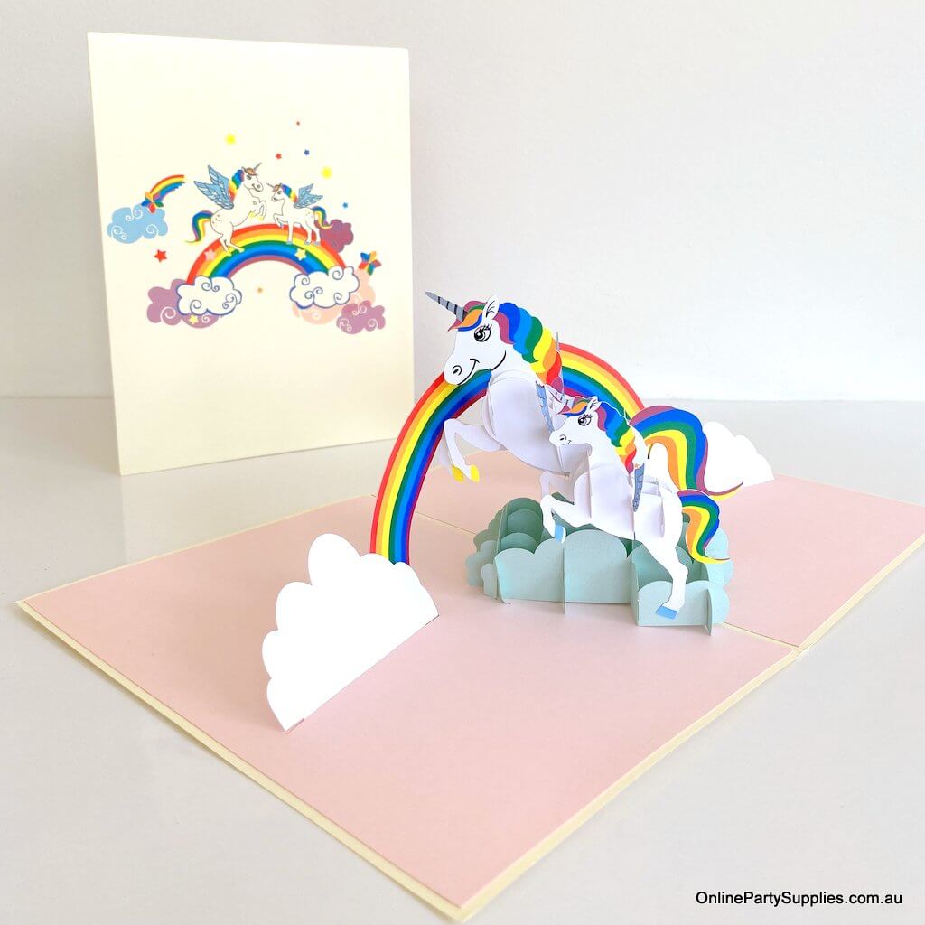 Online party supplies Handmade Rainbow Unicorn Mum and Baby Pop Up Greeting Birthday Card