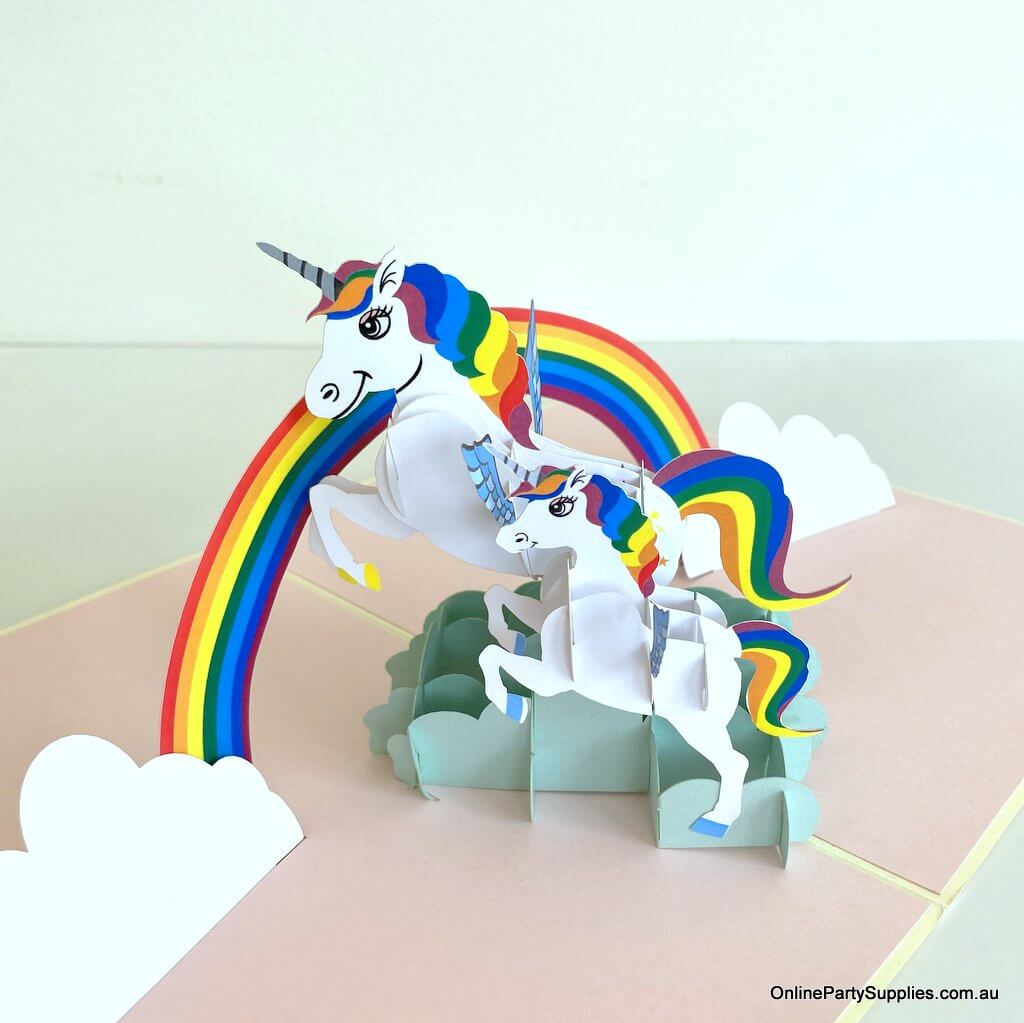 Online party supplies Handmade Rainbow Unicorn Mum and Baby Pop Up Greeting Birthday Card