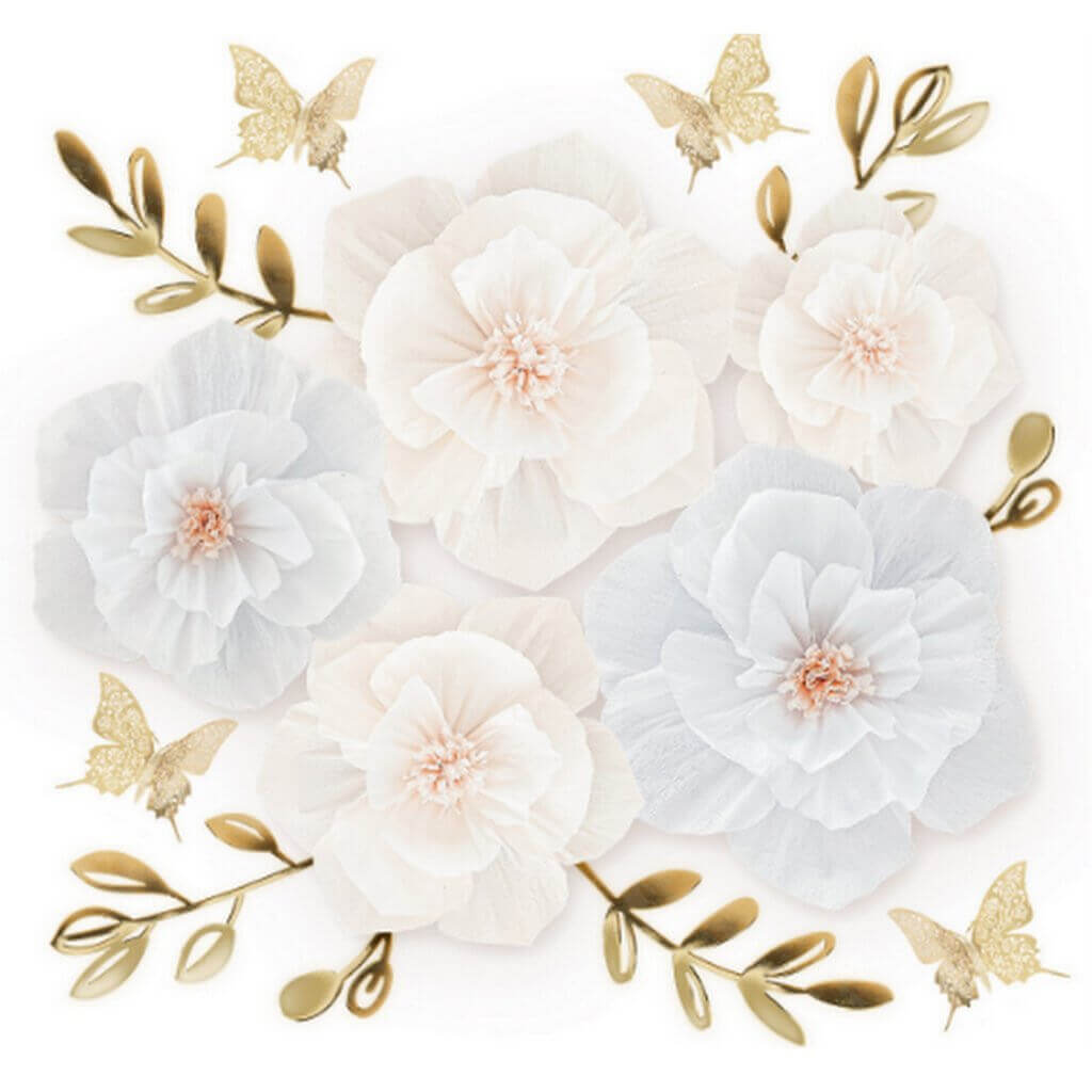 White Crepe Paper Peony Flower Head Arrangement for Wall Decorations - Wedding Backdrop, Wall Centrepiece Home Decor & Party Decorations