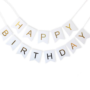 White and Gold Foiled Happy Birthday Bunting Banner