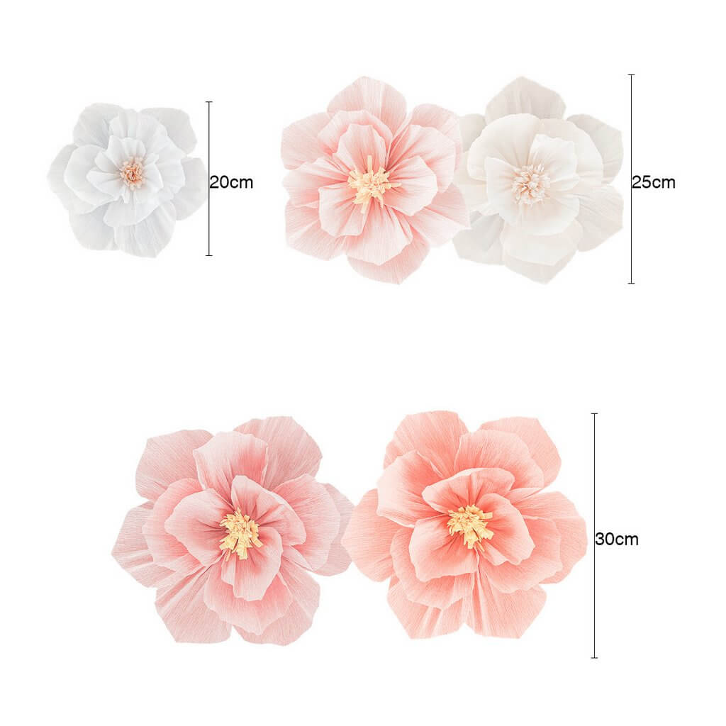 Pink White Crepe Paper Peony Flower Head Arrangement for Wall Decorations - Wedding Backdrop, Wall Centrepiece Home Decor & Party Decorations