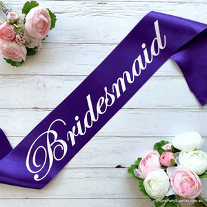 Purple 'Bridesmaid' Satin Sash - Bachelorette Party Sash