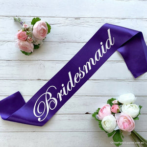 Purple Bridal Party Bridesmaid Sashes with White Writing