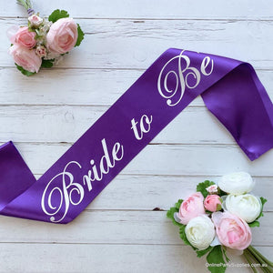 Purple Bridal Party Bride to Be Sashes with White Writing