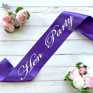 Purple Bridal Hen Party Sashes with White Writing