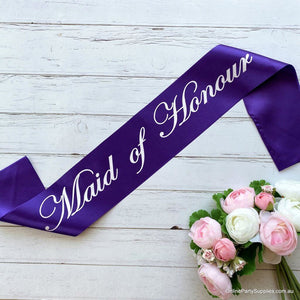 Purple 'Maid of Honour' Satin Sash - Bachelorette Party Sash
