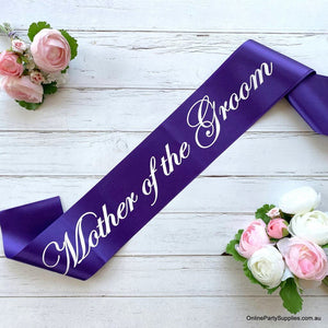 Purple Bridal Party Mother of the groom Sashes with White Writing