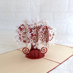 Handmade White & Red Christmas Snowflake Tree Pop Up Greeting Card - Pop Up Christmas Cards