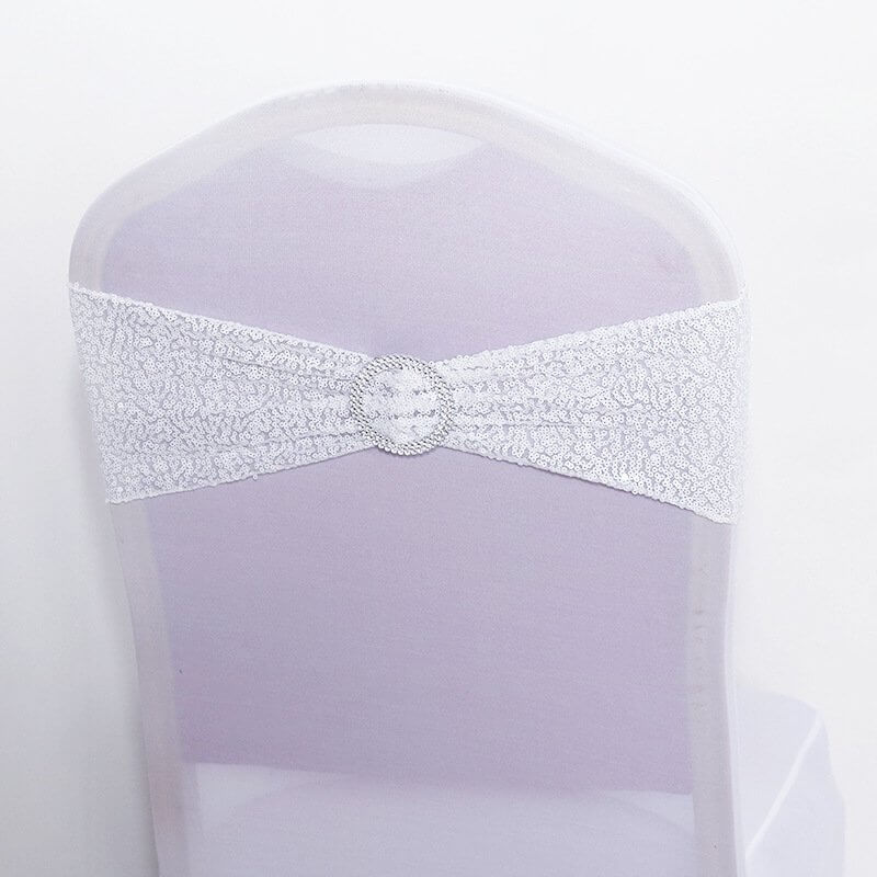 Sparkly Sequin Lycra Chair Sash - White