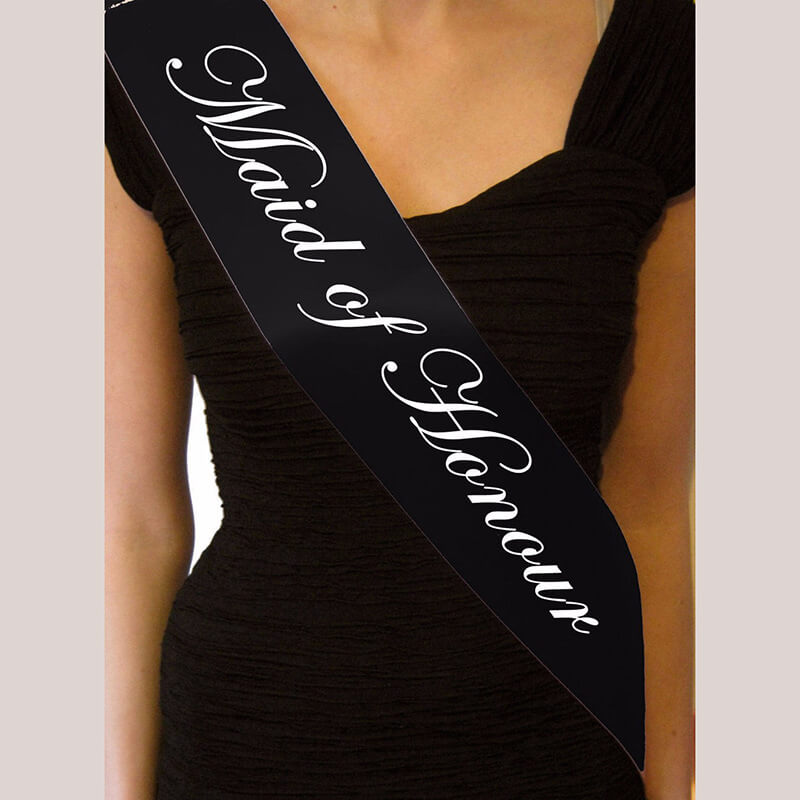 Online Party Supplies Australia Black 'Maid of Honour' Bachelorette Party Satin Sash