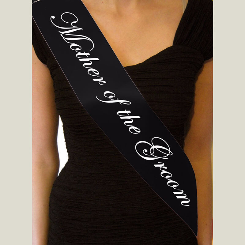 Online Party Supplies Australia black mother of the groom white writing satin sash