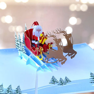 Christmas Santa Sleigh and Reindeer 3D Pop Up Card