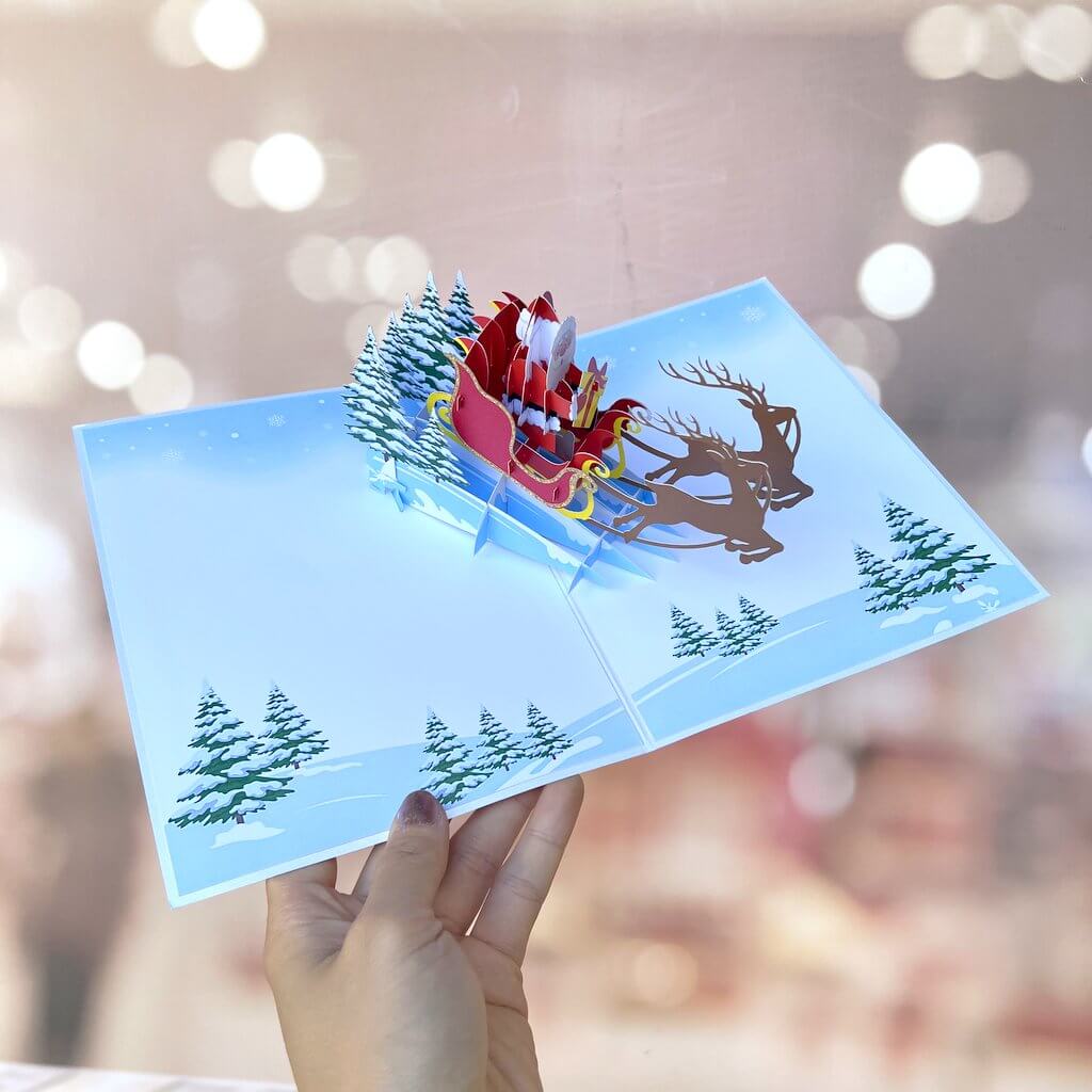 Christmas Santa Sleigh and Reindeer 3D Pop Up Card