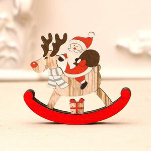 Wooden Christmas santa Riding Rocking Reindeer- Decorative Xmas Table Pendant, Christmas Party Decorations