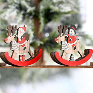 Wooden Christmas santa & snowman Riding Rocking Reindeer- Decorative Xmas Table Pendant, Christmas Party Decorations