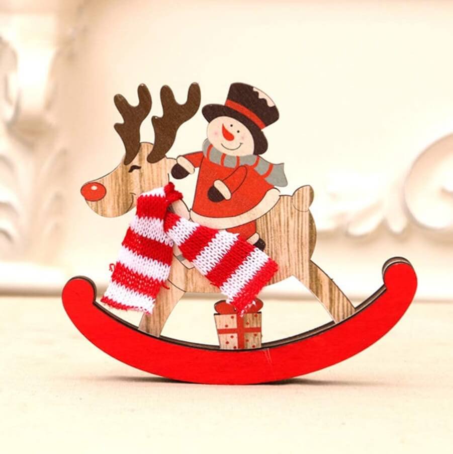 Wooden Christmas Snowman Riding Rocking Reindeer