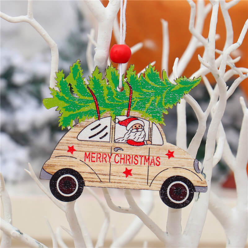 Wooden Vintage Christmas Vehicle Ornaments - Xmas Tree Hanging Pendants for Christmas Party Decorations