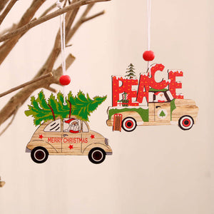 Wooden Vintage Christmas Vehicle Ornaments - Xmas Tree Hanging Pendants for Christmas Party Decorations